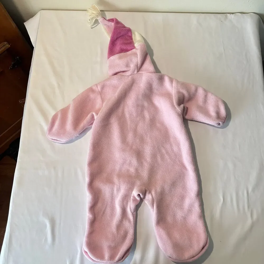 Columbia Pink Winter Zip Up Winter Fleece Bunting w/ Sock Hat Tassel Sz 6 mo